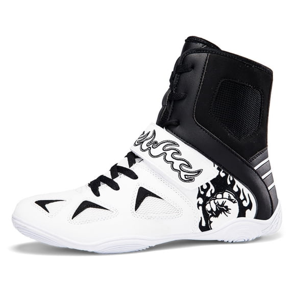 SKIUHS Men's High-Top Boxing Shoes - Stylish Patterned, Breathable Fabric & Microfiber with Non-Slip Sole & Ankle Support for Boxing Training & Matches