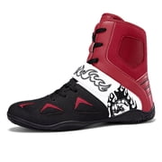 SKIUHS Mens High-Top Boxing Shoes - Stylish Patterned, Breathable Fabric & Microfiber with Non-Slip Sole & Ankle Support for Boxing Training & Matches