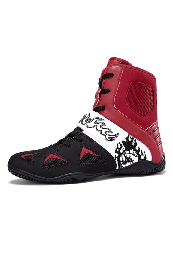 Men's High-Top Boxing Shoes - Stylish Patterned, Breathable Fabric & Microfiber with Non-Slip Sole & Ankle Support for Boxing Training & Matches