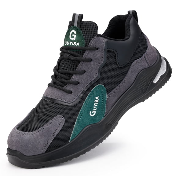SKIUHS Men's Steel Toe Safety Work Shoes – Mesh & Faux Suede Breathable Stylish Lightweight