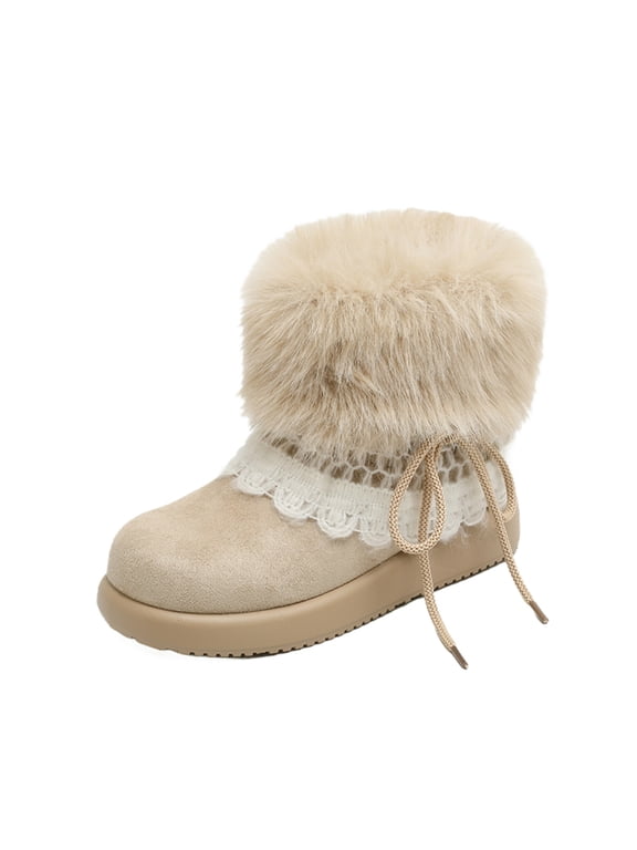 Women's Faux Fur Boots - Furry Fluffy Winter Snow Boots for Women