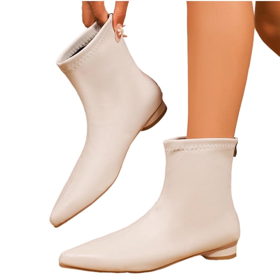 SKIYLEVZ Ankle Boots for Women Winter Boots Faux Suede Ankle Boots Thick Heeled Layered Zip-Up Ladies'Booties Comfortable Wrap Strap Slip-On with Easy-Wear