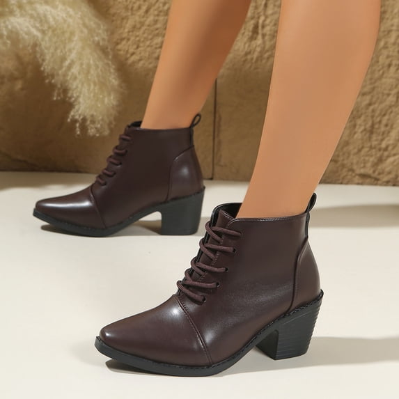 SKIYLEVZ Ankle Boots for Women Winter Boots Ladies'Booties Comfortable Wrap Strap Slip-On with Easy-Wear Chunky Booties Slip On Comfortable Casual Dressy Boots