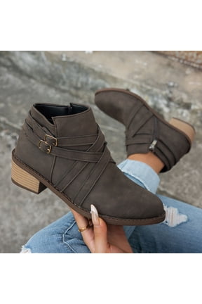 Ankle Boots for Women Winter Boots Side Zip Chunky Booties Slip On Comfortable Casual Dressy Boots Faux Suede Ankle Boots Wide Width Available