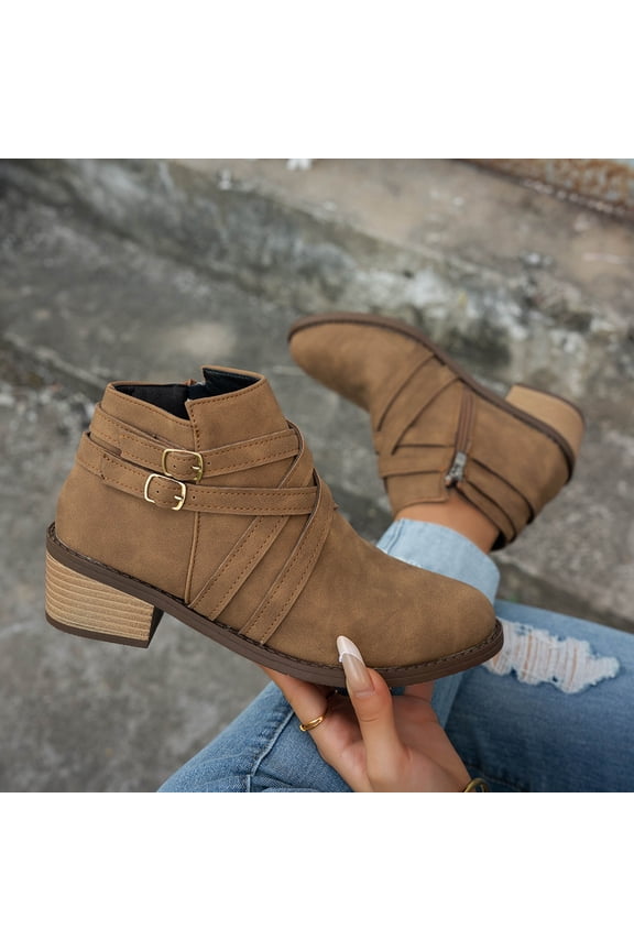 Ankle Boots for Women Winter Boots Side Zip Chunky Booties Slip On Comfortable Casual Dressy Boots Faux Suede Ankle Boots Wide Width Available
