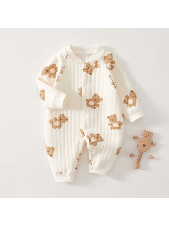 Baby Bodysuit for Boys Girls Toddler Baby Clothes Cotton Thermal Fleece Lined Cute Baby Outfit Clothes Winter Hooded Romper Snowsuit Infant Newborn Pajama Outfit