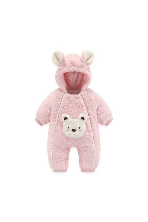 Baby Unisex Bodysuits Toddler Baby Clothes Cotton Thermal Fleece Lined Cute Baby Outfit Clothes Winter Hooded Romper Snowsuit Infant Newborn Outfit Fall Winter Warm Clothes