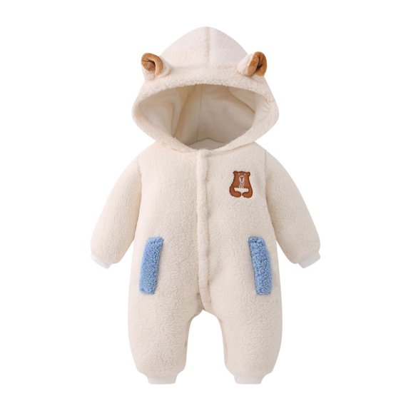 SKIYLEVZ Baby Unisex Bodysuits Toddler Baby Clothes Plush Long Sleeve Polar Fleece Hooded Jumpsuit Infant Winter Outfit Soft Warm Clothes Cute Romper Newborn Infant Jumpsuit