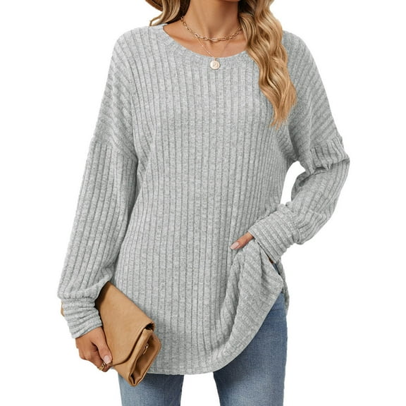 SKIYLEVZ Blouses For Women Long Sleeve Crew Neck Shirts Tunic Tops Loose Fit Plus Size Home Wear Autumn Daily Fit Comfortable Womens Tops Shirts Daily Blouse