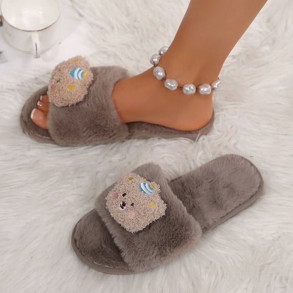 SKIYLEVZ Fuzzy Slippers for Women Cozy Flat Platform House Slippers with Comfortable Soft Arch Fleece Lined Slipper Slip On Footwear Winter Fashion Home Slipper