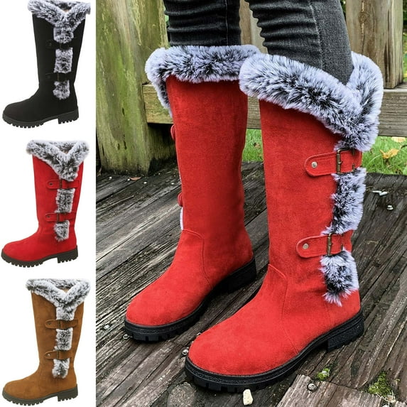 SKIYLEVZ Knee-High Boots for Women Everyday Style Waterproof Winter Booties Pair with Dresses and Skirts Cushioned Insole Slip On Water Resistant Booties