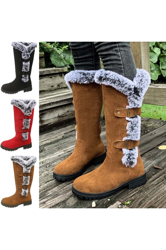 Knee-High Boots for Women Everyday Style Waterproof Winter Booties Pair with Dresses and Skirts​​ Cushioned Insole Slip On Water Resistant Booties