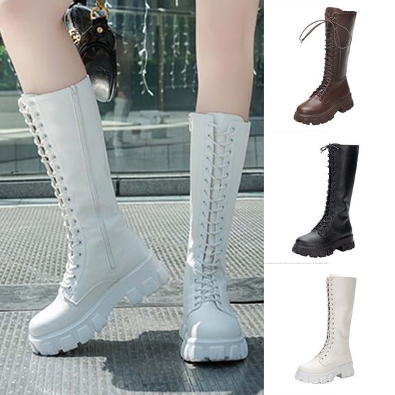 SKIYLEVZ Knee-High Boots for Women Everyday Style Waterproof Winter Booties Pair with Dresses and Skirts Cushioned Insole Slip On Water Resistant Booties