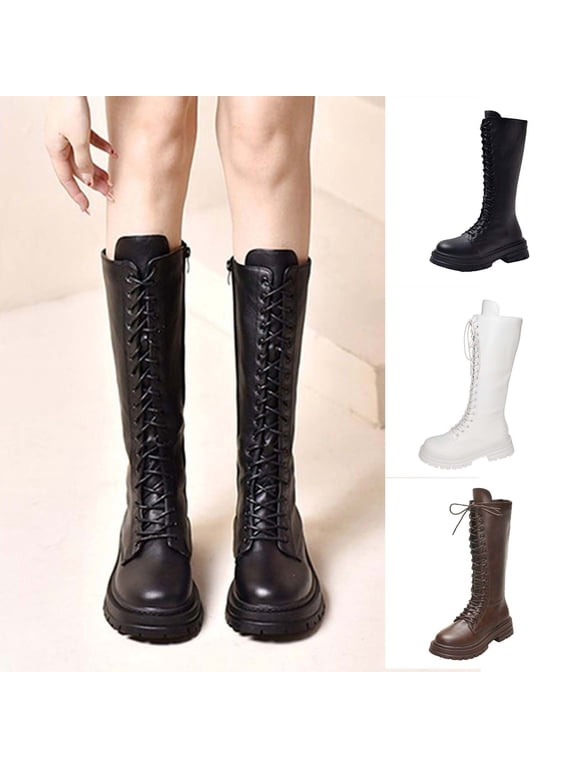Knee-High Boots for Women Leather Boots Timeless Boho Chic Casual Style Pair with Dresses and Skirts Cushioned Insole Slip On Water Resistant Booties
