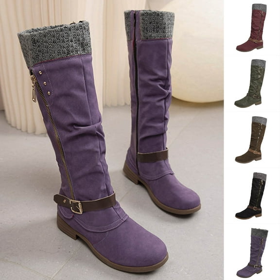 SKIYLEVZ Knee-High Boots for Women Leather Boots Timeless Boho Chic Casual Style Pair with Dresses and Skirts​​ Figure-Flattering Fashion Statement Faux Leather Boots