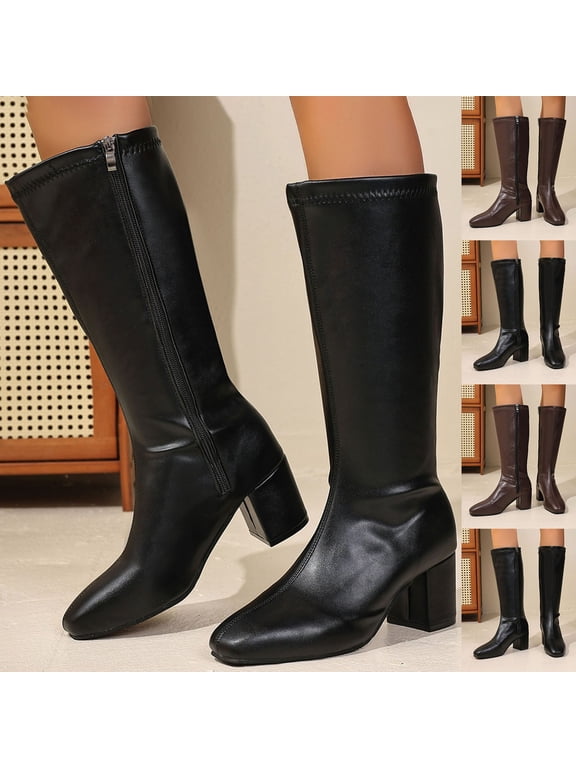 Knee-High Boots for Women Leather Boots Timeless Boho Chic Casual Style Perfect for Night Out and Parties Figure-Flattering Fashion Statement Faux Leather Boots