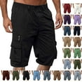thumbnail image 1 of SKIYLEVZ Mens Shorts Solid Color Straight Buttons Zipper Elastic Cargo Pants Multi Pockets Casual Half Trunks Beach Shorts Summer Vacation Beach Fashion, 1 of 8