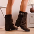 thumbnail image 1 of SKIYLEVZ Mid-calf Boots for Women Wide Calf Cowgirl Boots Style Side Zipper Classic Round Toe Cowgirl Boots with Low Chunky Heel Motorcycle Style Flat Heel Round Toe, 1 of 9