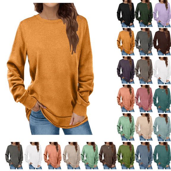 Spring Sweatshirts for Women Crewneck Casual Long Sleeve Shirts Tunic Tops Solid Womens Pullover Shirt Comfortable Winter Tops Plus Size S-3XL