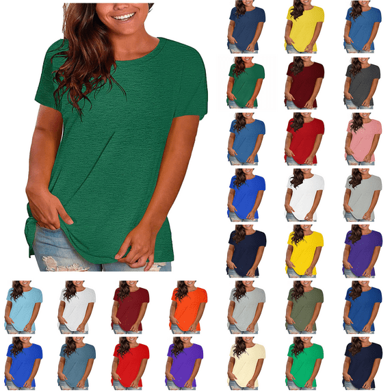 Summer T-shirts for Women Solid Crew Neck Short Sleeve Blouse Loose Tops Lightweight Breathable Summer Beach Fashion Plus Size S-5XL