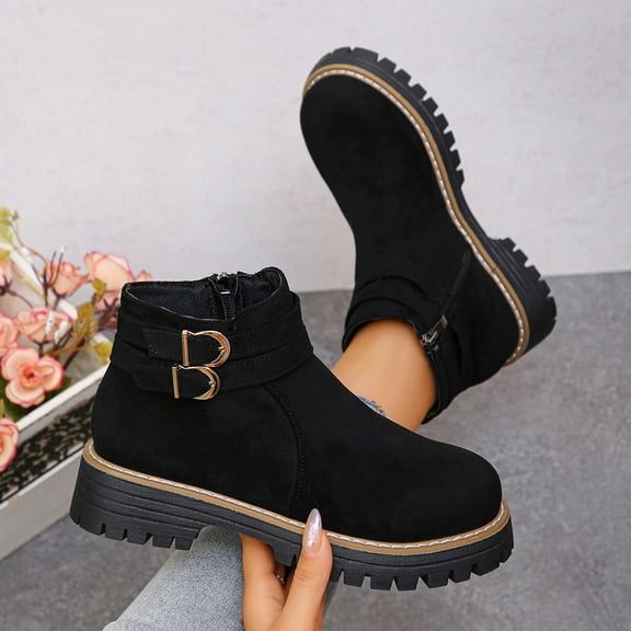 SKIYLEVZ Warm Boots for Womens Winter Fashion Ankle Boots Warm Cozy Boots with Fleece Lined Thick Flatform Warm Boots Winter Footwear Casual Boots Party Outfit