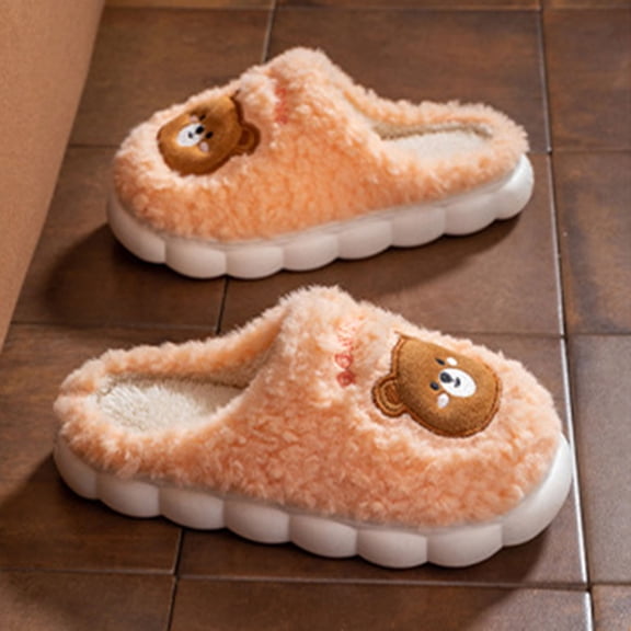SKIYLEVZ Winter Fuzzy Slippers for Women Cozy Flat Platform House Slippers with Comfortable Soft Arch Fleece Lined Slipper Slip On Footwear Winter Fashion Home Slipper