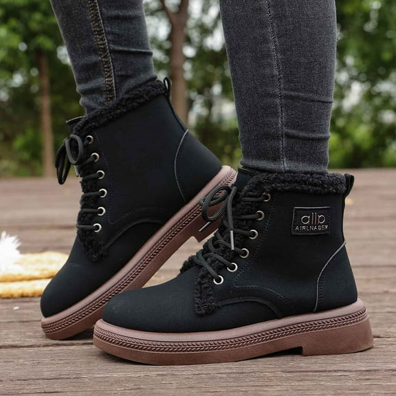 SKIYLEVZ Women's Ankle Boots Winter Fashion Shoes Thermal Fleece Lined Soft Sole Warm Boots with Side Zipper Casual Solid Outdoor Cold Weather Footwear