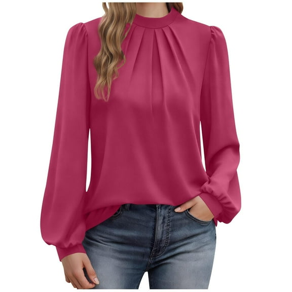 SKIYLEVZ Women's Blouses Solid Color Tunic Tops Long Sleeve Tops Comfy Casual Fall Fashion Daily Wear Effortless Outfit Women Hoodie Comfortable Womens Tops Shirts Daily Blouse