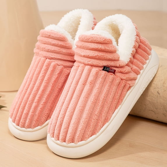 SKIYLEVZ Women's Fuzzy Slippers House Slippers with Comfortable Soft Arch Fleece Lined Slipper Cozy Flat Platform Room Slippers Non-Slide Winter Slipper