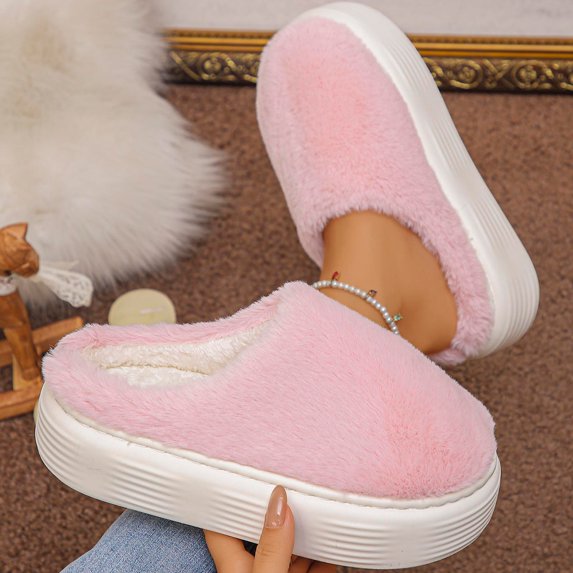 SKIYLEVZ Women's Winter Fuzzy Slippers House Slippers with Comfortable Soft Arch Fleece Lined Slipper Cozy Flat Platform Room Slippers Non-Slide Winter Slipper