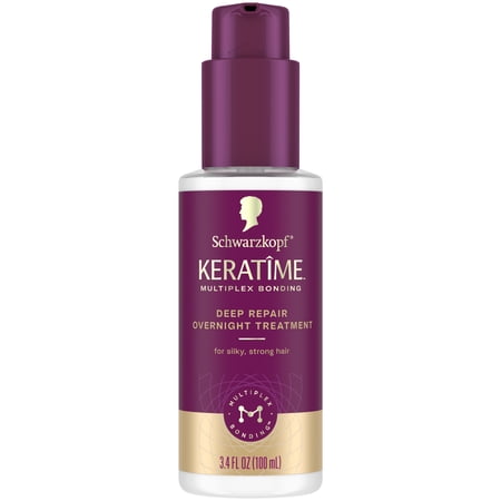 Schwarzkopf KERATIME Deep Repair Overnight Treatment for Damaged, Dry Hair, 3.4 fl oz