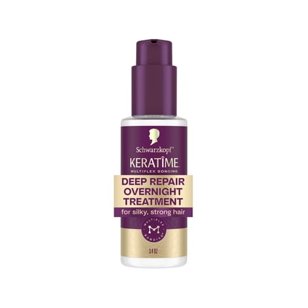 Schwarzkopf KERATIME Deep Repair Overnight Treatment for Damaged, Dry Hair, 3.4 fl oz
