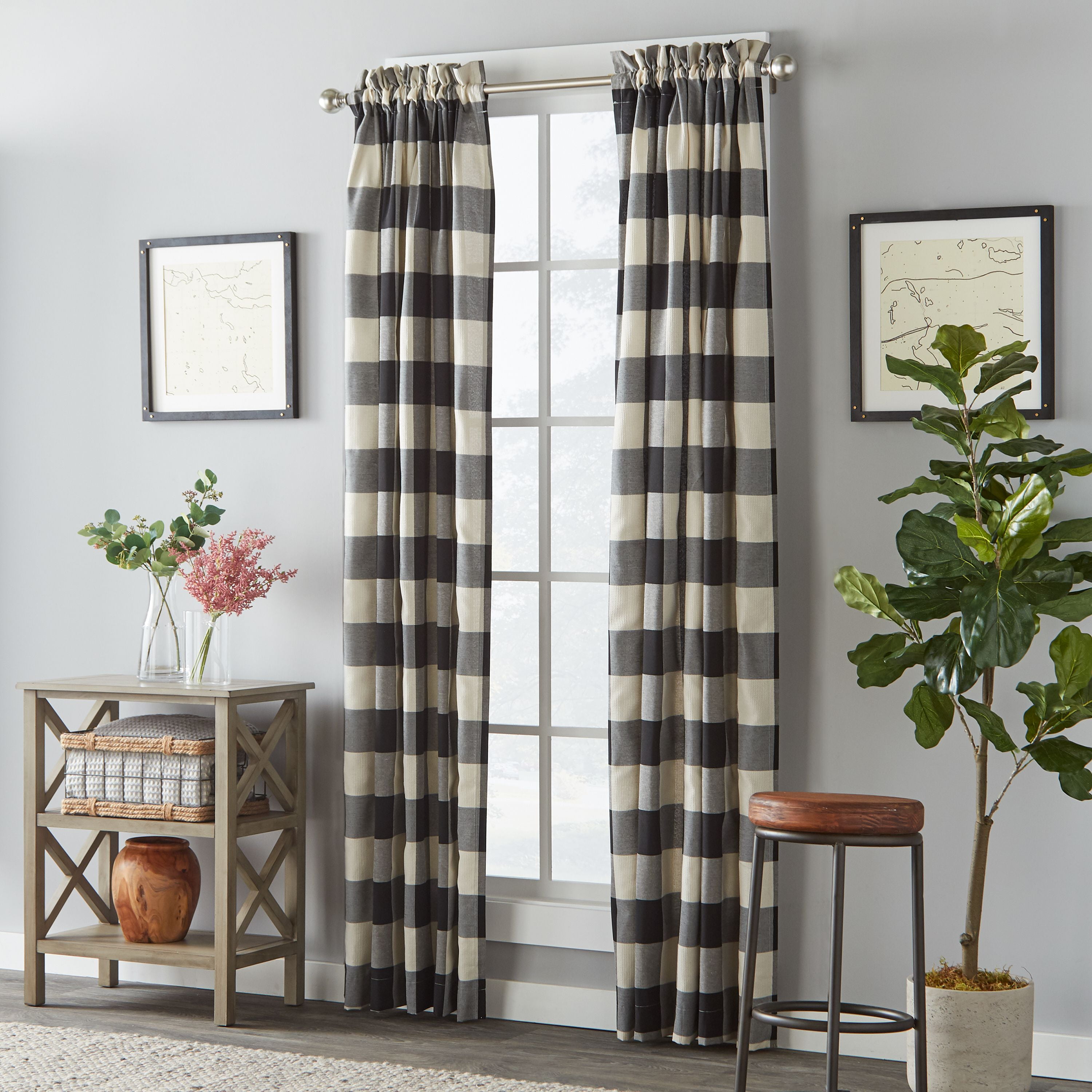 Black and White Buffalo Check Light Filtering Cotton Curtain Panel