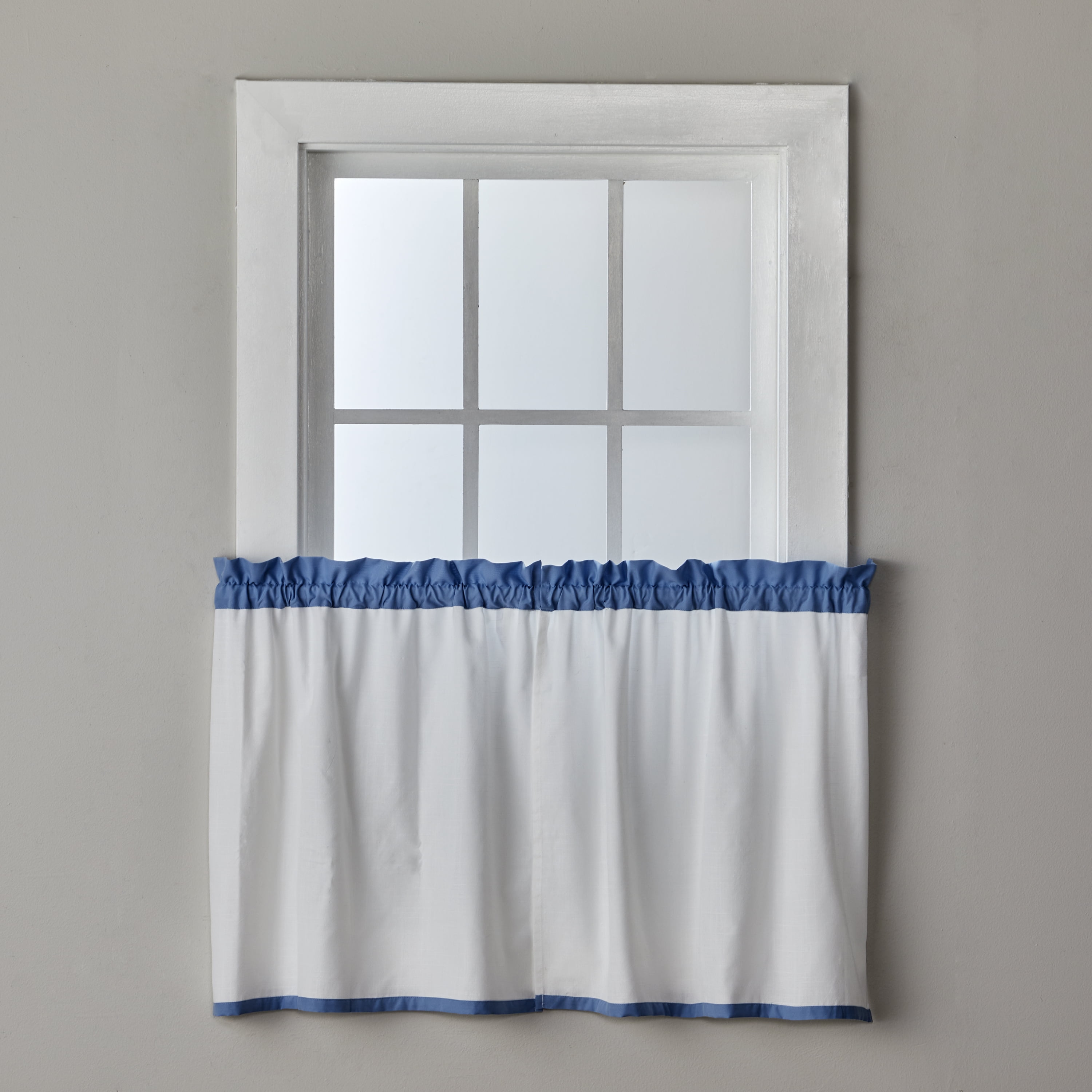Blue and White Polyester Rod Pocket Bathroom Valance, 56x24
