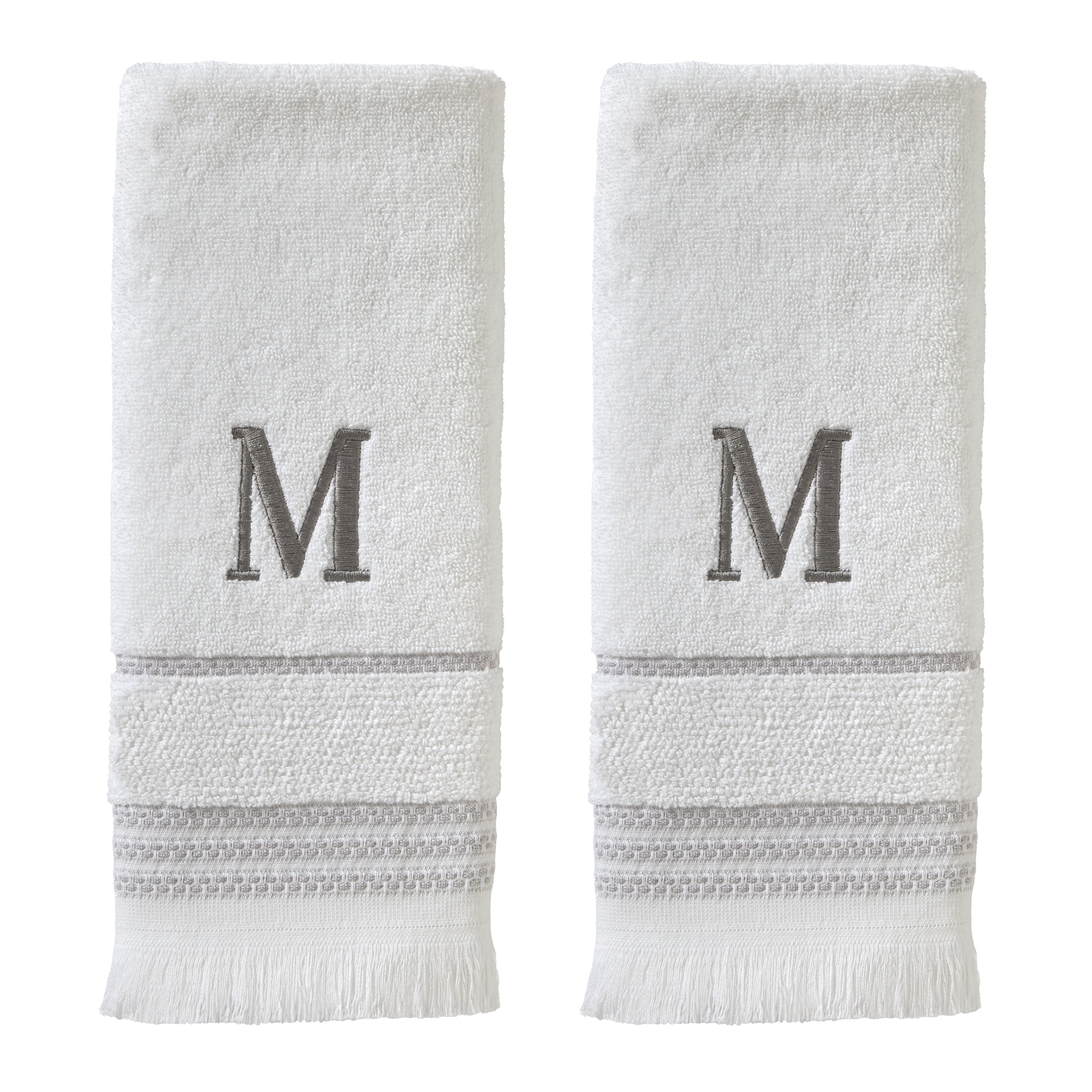 SKL Home 2 Piece Monogram Cotton Hand Towels, "M", White