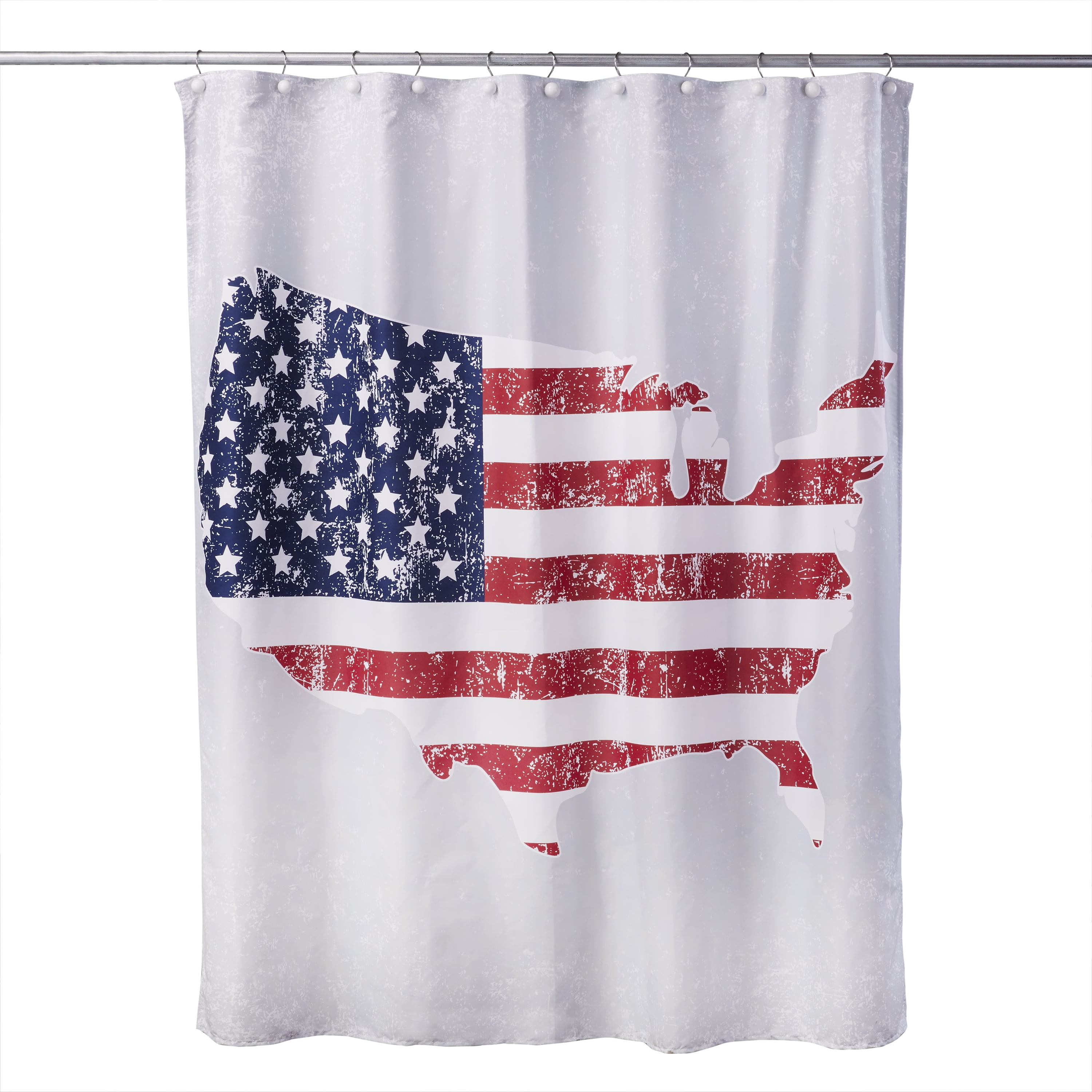 Patriotic American Flag Map Fabric Shower Curtain, 70" x 72"