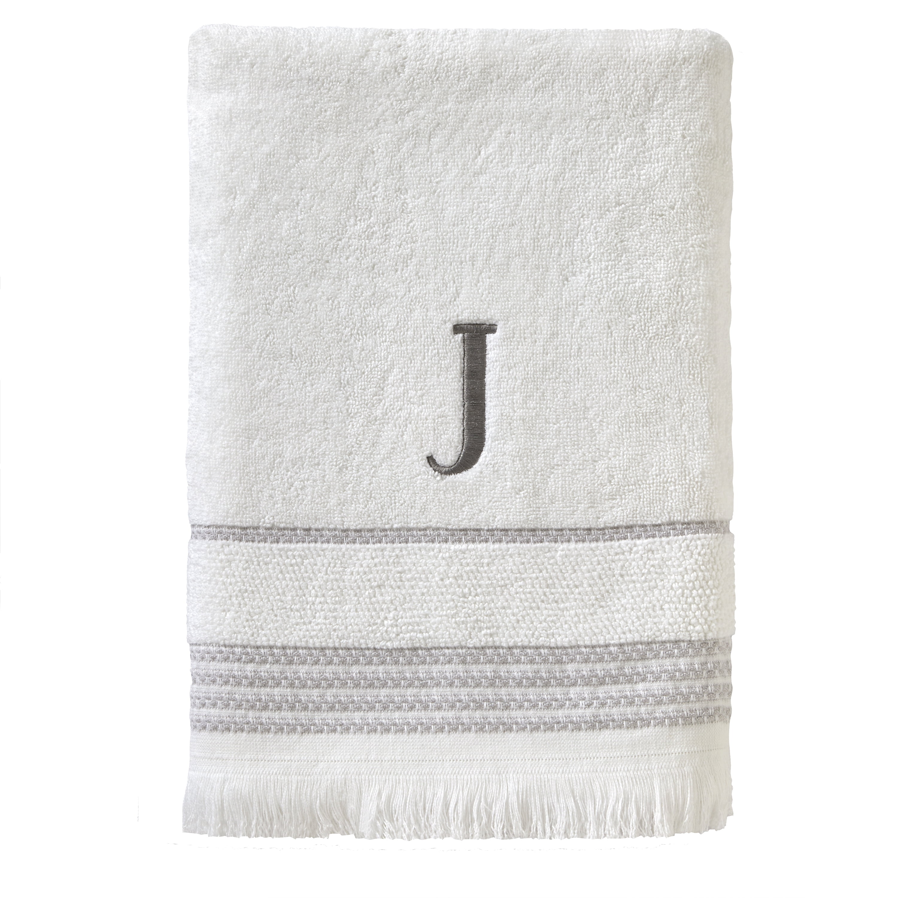 SKL Home Casual Monogram Bath Towel, "J", White