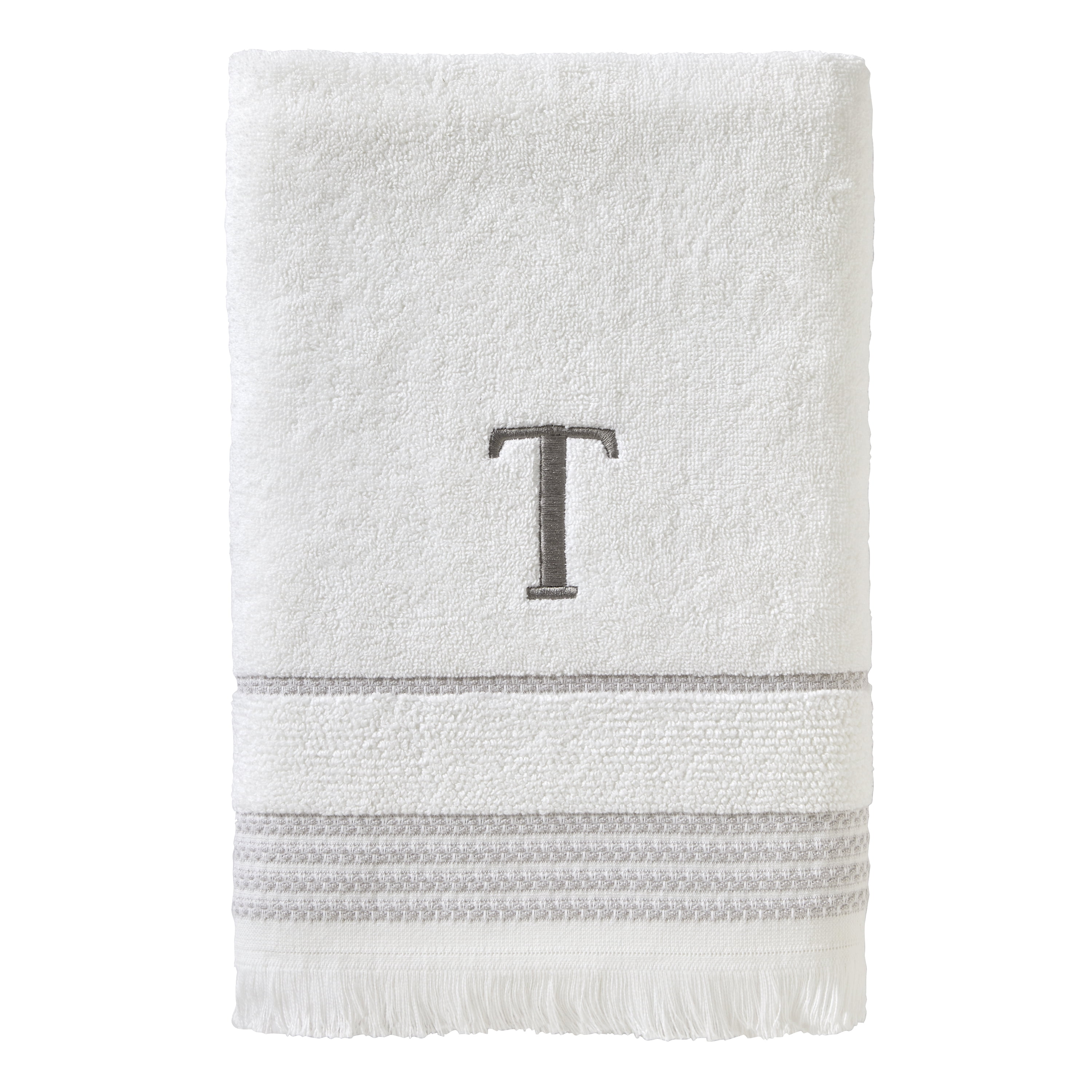 SKL Home Casual Monogram Bath Towel, "T", White