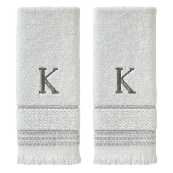 SKL Home Casual Monogram Cotton Hand Towels (2-Pack), "K", White