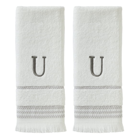 SKL Home Casual Monogram Cotton Hand Towels (2-Pack), "U", White