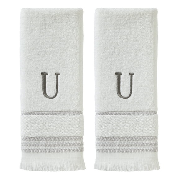 SKL Home Casual Monogram Cotton Hand Towels (2-Pack), "U", White