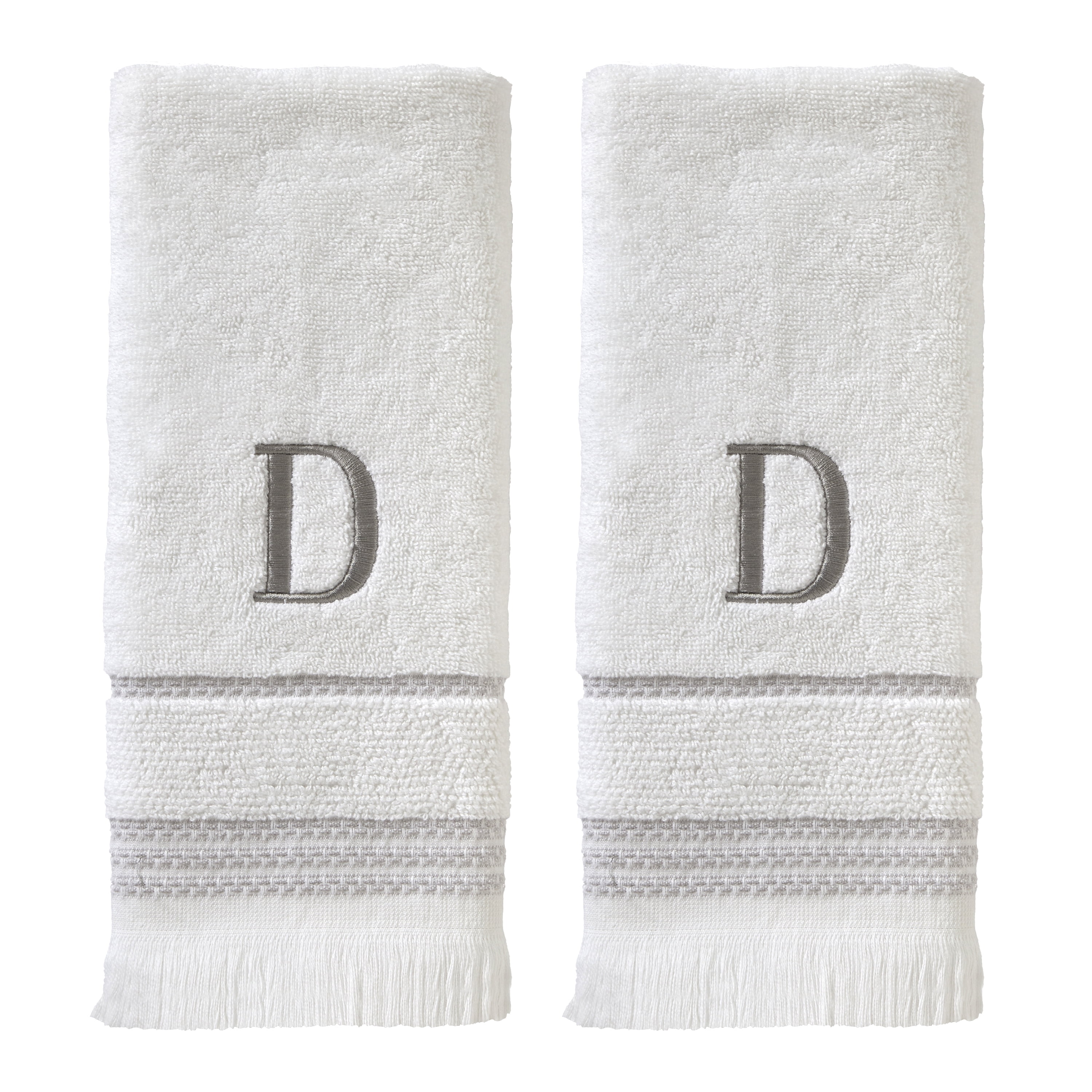 SKL Home Casual Monogram Hand Towel (2-Pack), "D", White