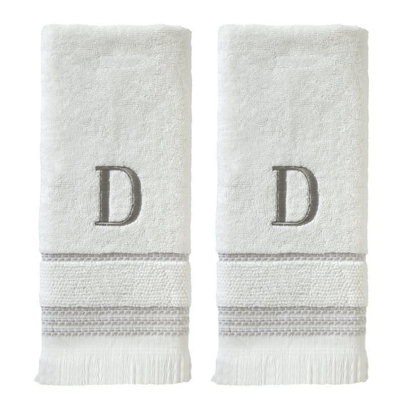 SKL Home Casual Monogram Hand Towel (2-Pack), "D", White