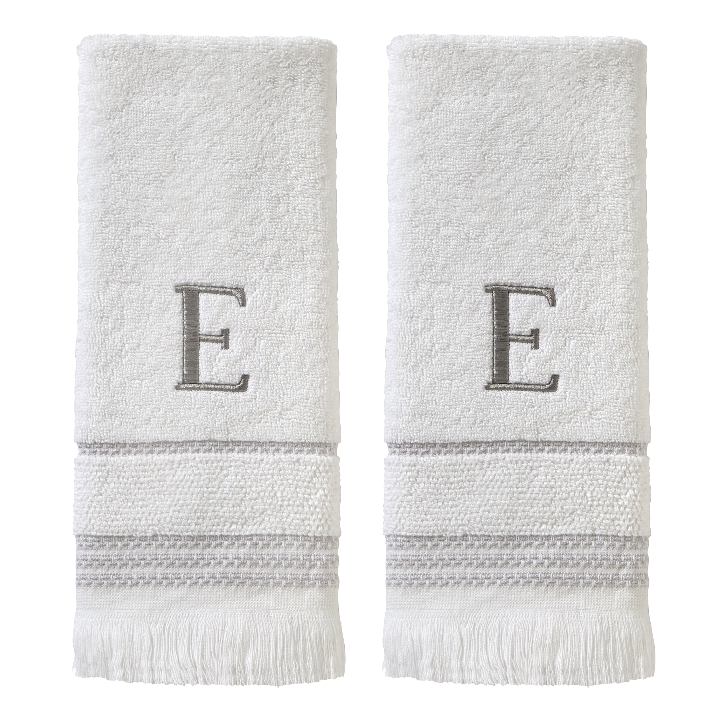 SKL Home Casual Monogram Hand Towel (2-Pack), "E", White