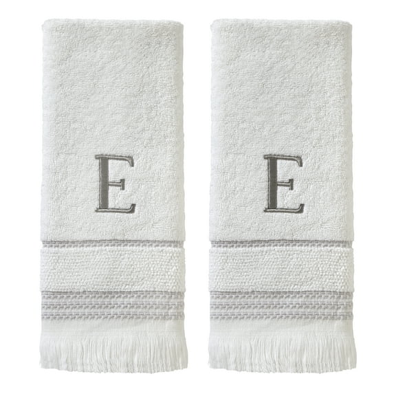 SKL Home Casual Monogram Hand Towel (2-Pack), "E", White