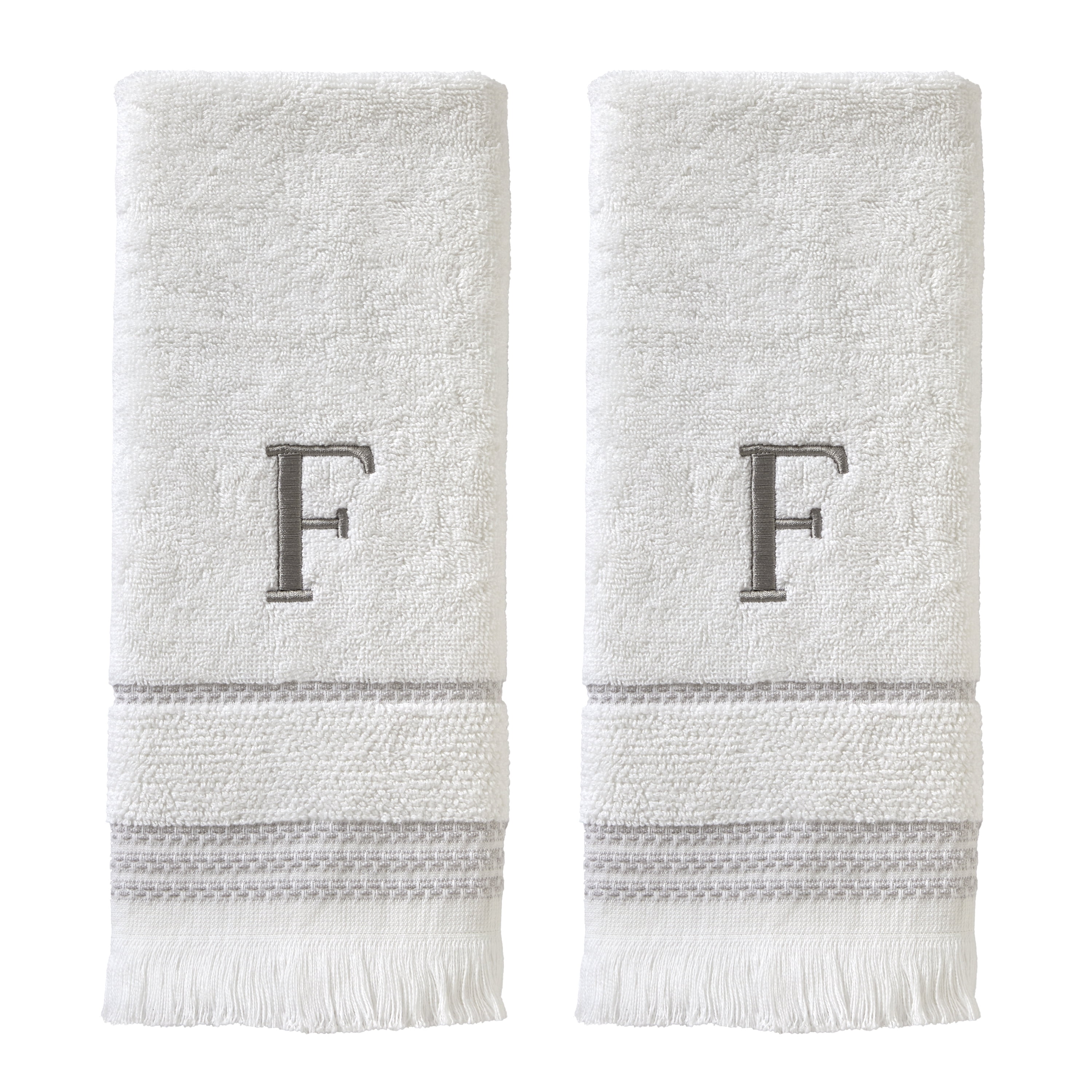 SKL Home Casual Monogram Hand Towel (2-Pack), "F", White