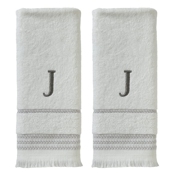 SKL Home Casual Monogram Hand Towel (2-Pack), "J", White