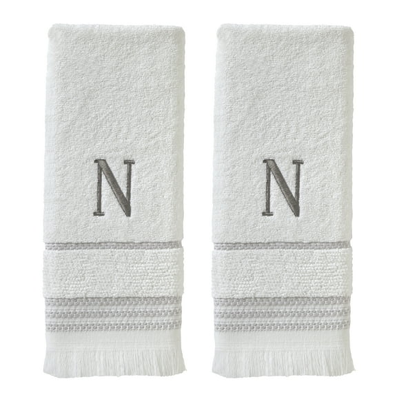 SKL Home Casual Monogram Hand Towel (2-Pack), "N", White