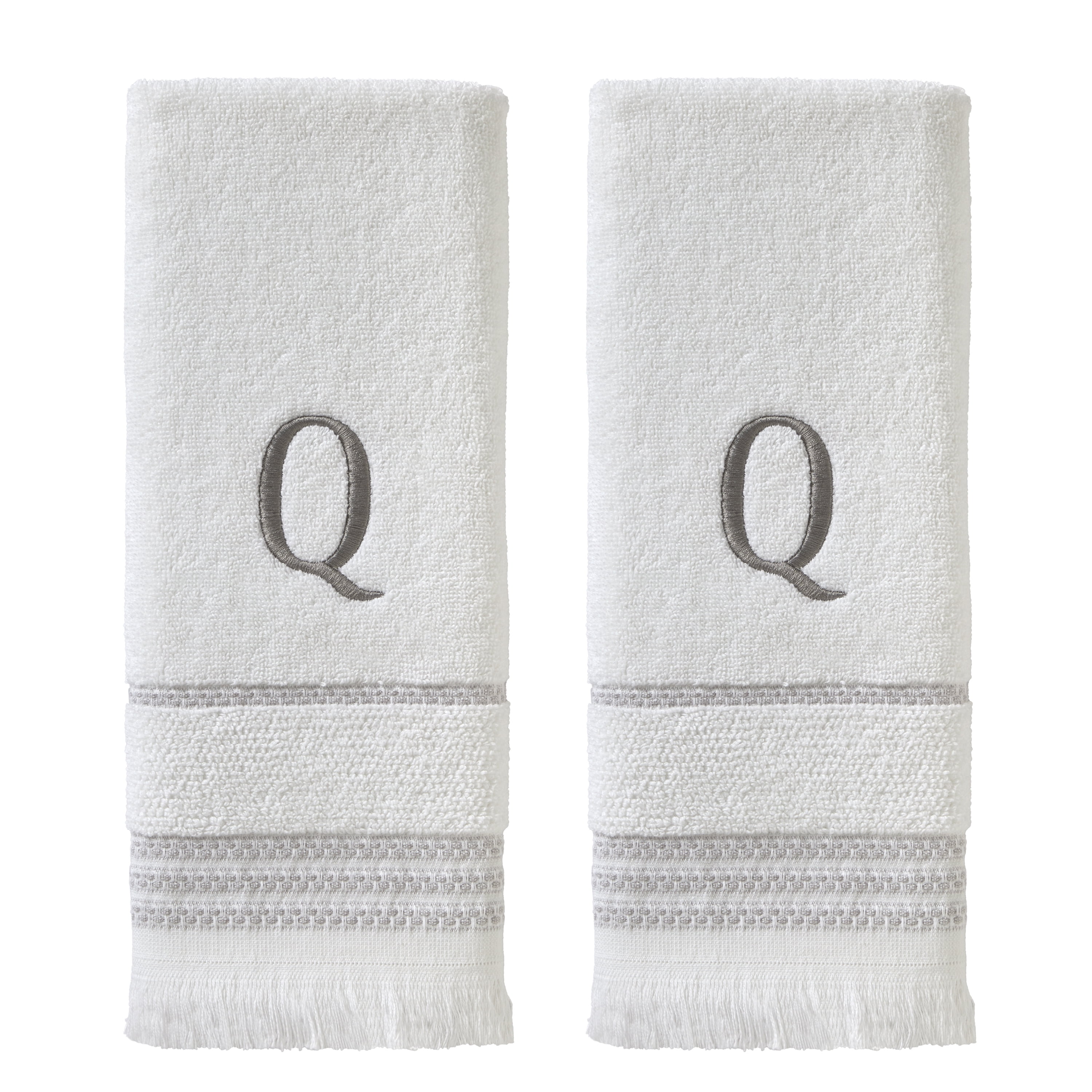 SKL Home Casual Monogram Hand Towel (2-Pack), "Q", White