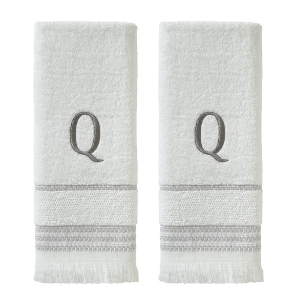 SKL Home Casual Monogram Hand Towel (2-Pack), "Q", White